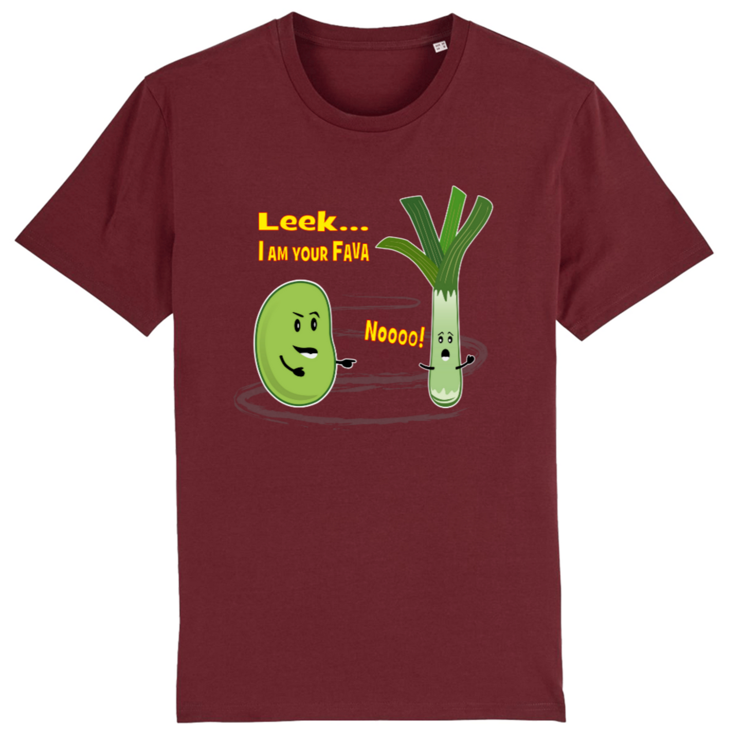 Leek... I Am Your Fava, Organic Cotton Unisex T-Shirt- yellow writing