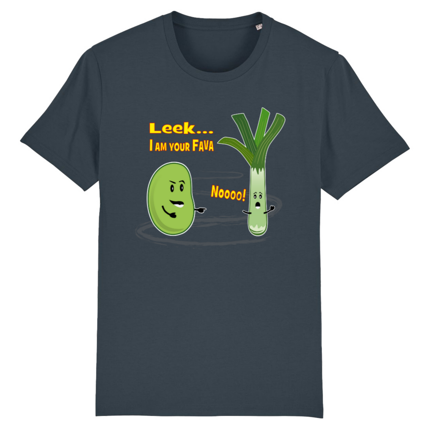 Leek... I Am Your Fava, Organic Cotton Unisex T-Shirt- yellow writing