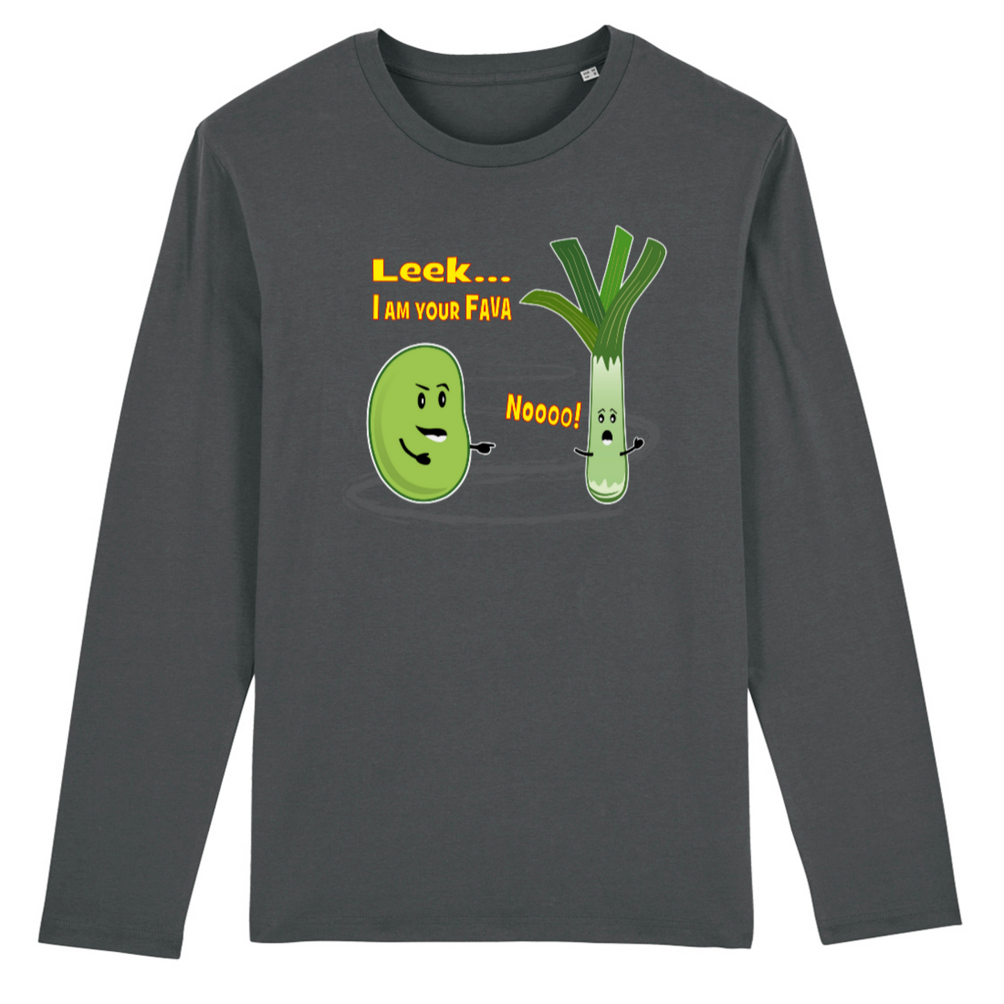 Leek... I Am Your Fava - Organic Cotton Long Sleeve Unisex T-Shirt - yellow writing