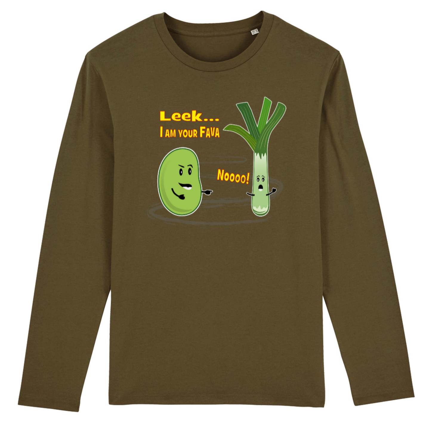 Leek... I Am Your Fava - Organic Cotton Long Sleeve Unisex T-Shirt - yellow writing