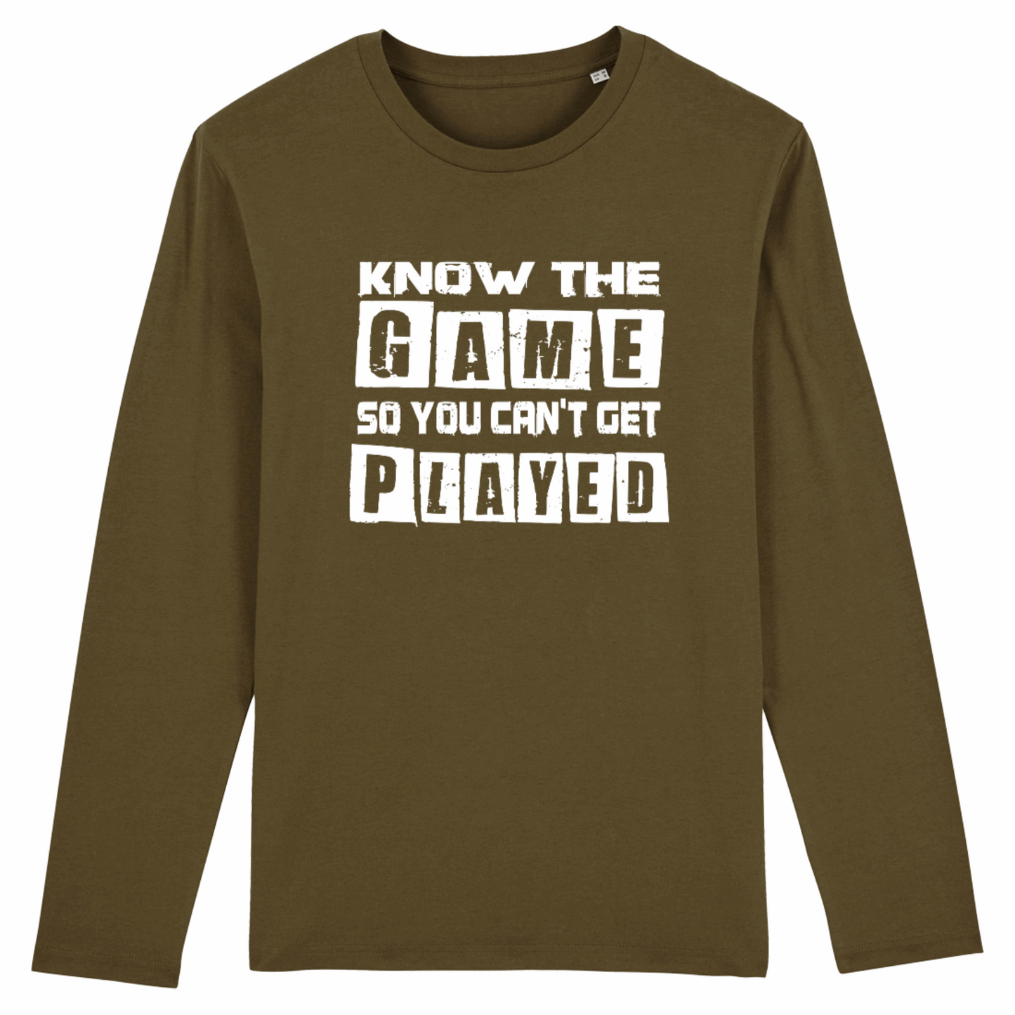 Know The Game, Organic Cotton Unisex Long Sleeve T-Shirt- white writing