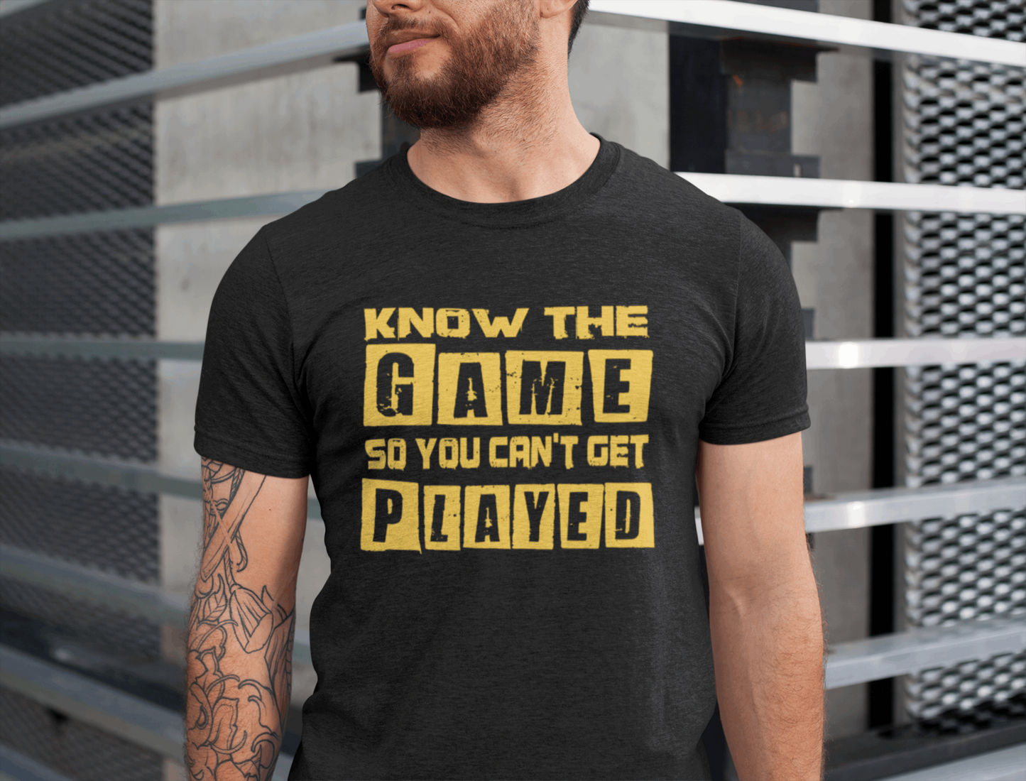 Know The Game So You Can't Get Played, Organic Cotton Unisex T-Shirt- yellow writing