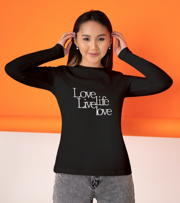 Love Life Live Love, Organic Long Sleeve Unisex T-Shirt- white writing