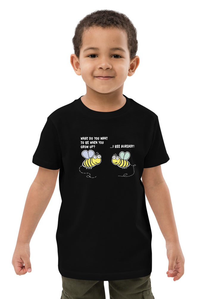 Bee Already, Children's Organic Cotton T-Shirt - white writing